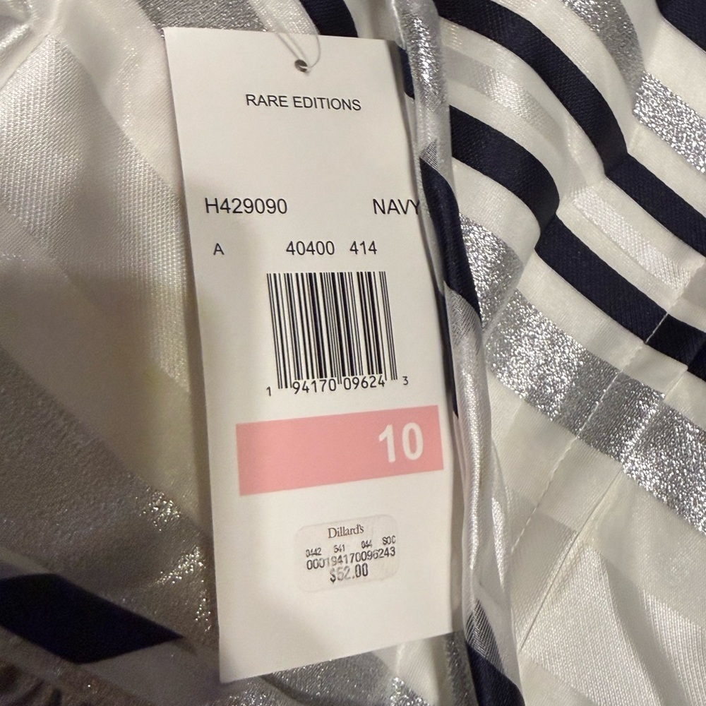 Rare Editions Navy and Silver Striped Kids Dress - Picture 2 of 2